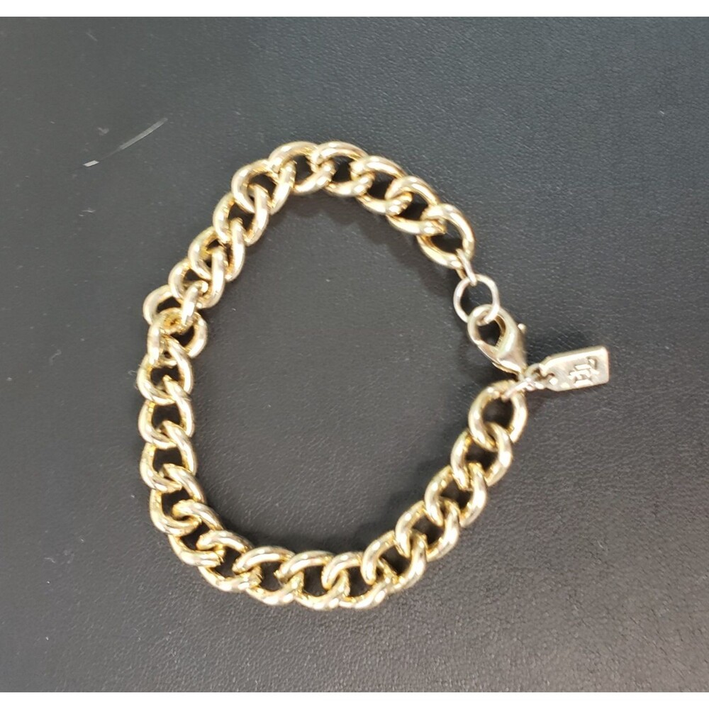 Ralph Lauren Gold Tone Curb Chain Charm Bracelet Lobster Claw Clasp Signed 7.5"